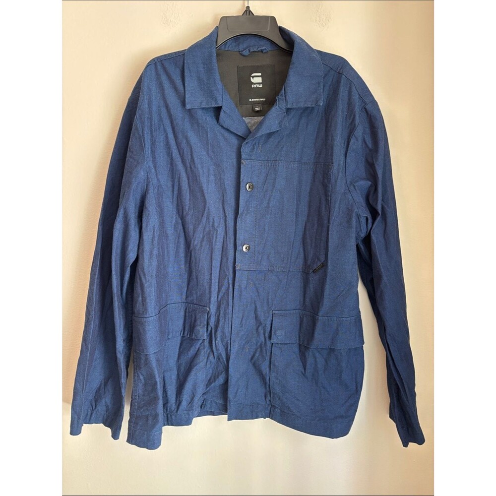 G-Star Raw Men Lightweight 100% cotton Navy Blue Shirt Jacket Shacket large EUC